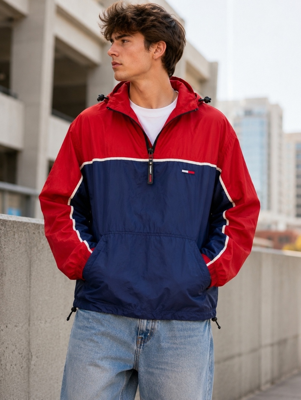 Tommy Jeans Y2K Colorblock Anorak Windbreaker Jacket Men’s L Red Navy